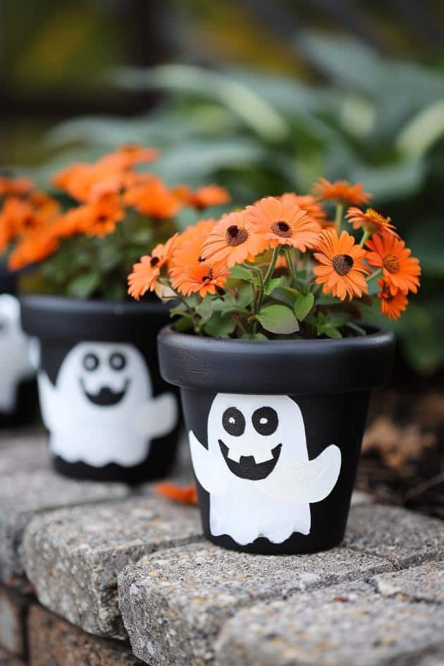 Who says painted flower pots should only look dainty? These cute ghosts and pumpkins prove otherwise. 