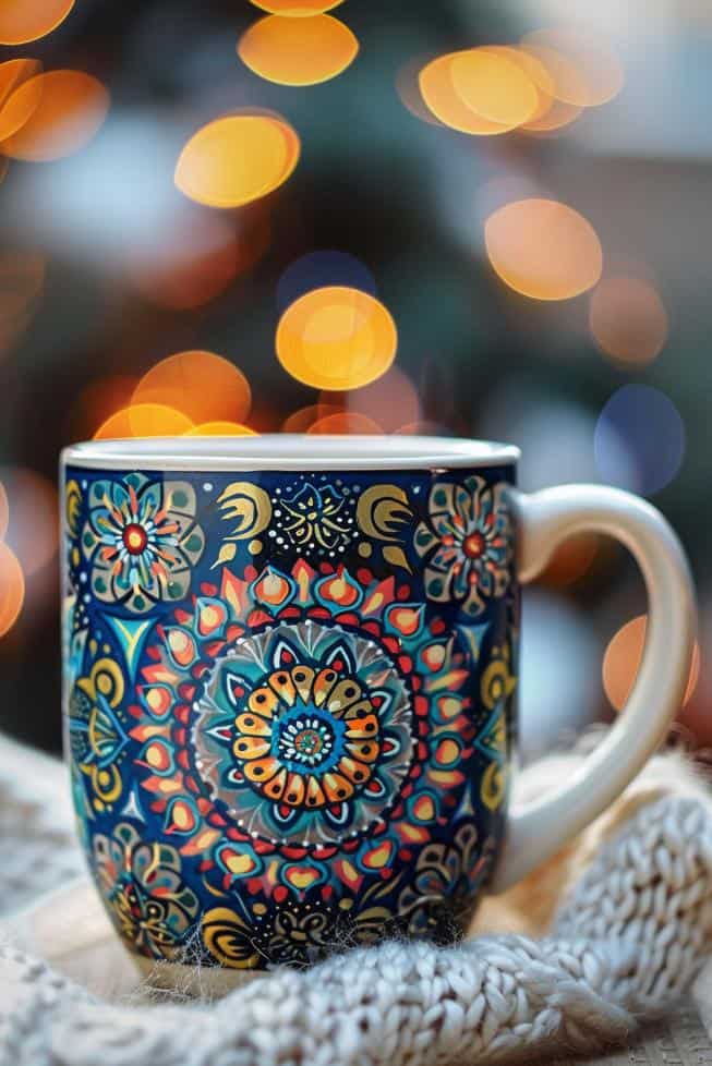 This mug is elevated with lines of gold paint in varying thicknesses, offering a luxurious experience with every use.