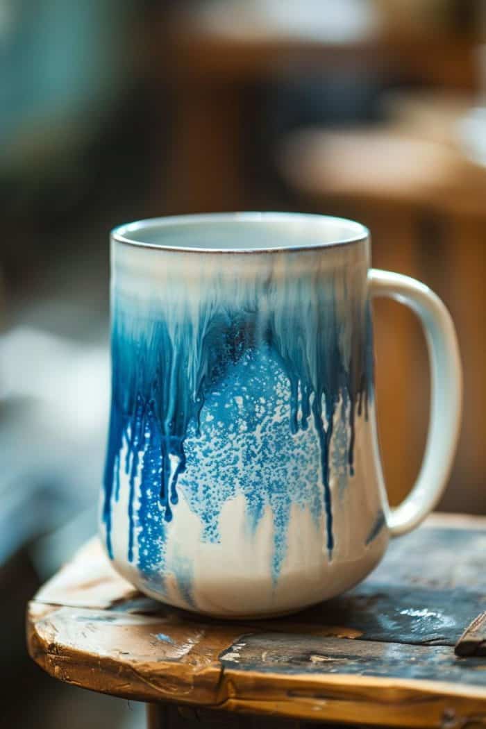 Depicting the tranquil beauty of a cascading waterfall, this mug features layers of blue and white glazes that mimic the movement of falling water.