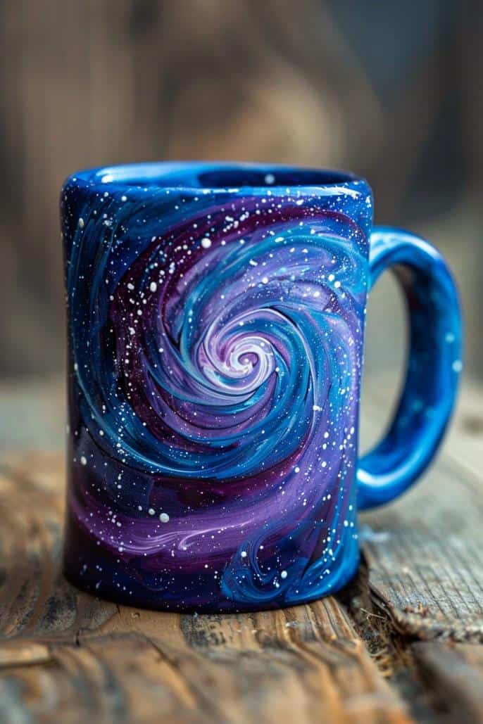 A cosmic odyssey unfolds on this mug, with swirling nebulas, twinkling stars, and detailed planets.