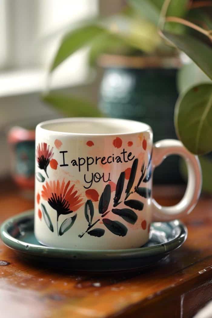 This mug conveys an uplifting and inspirational message with calligraphy, which can be done with a fine brush or a specialized ceramic pen, ensuring that each word stands out as a daily affirmation or a burst of encouragement.