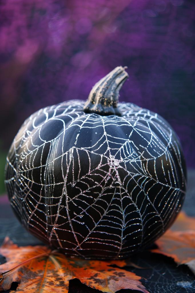 The webs should be painted with fine lines to mimic the gossamer delicacy of real spider silk, and a small spider can be added for a touch of realism. 