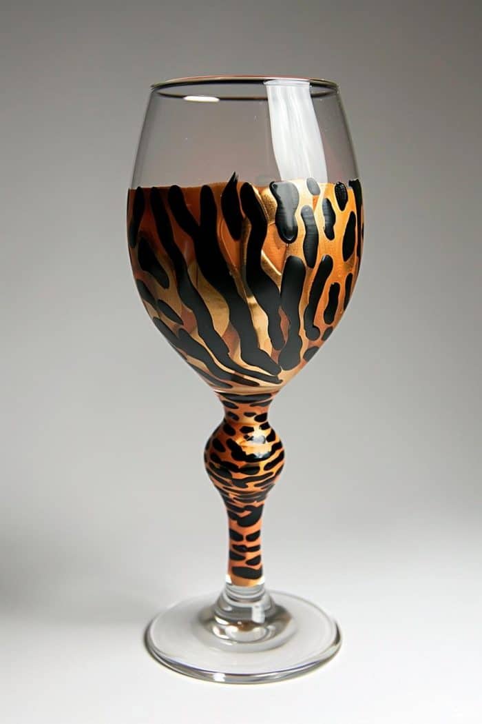 Animal prints like leopard spots or zebra stripes wrap around the glass, lending a touch of wild sophistication. 
