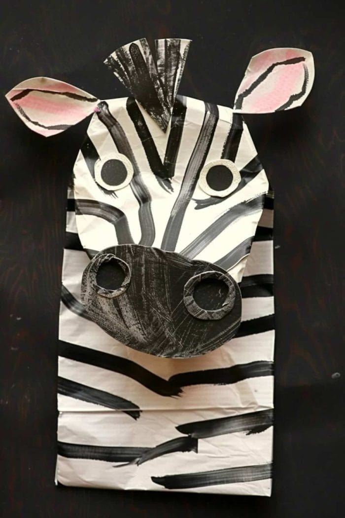 Whether with black paint or strips of black paper, little ones can add stripes that zig and zag to a white paper bag to make a zebra!