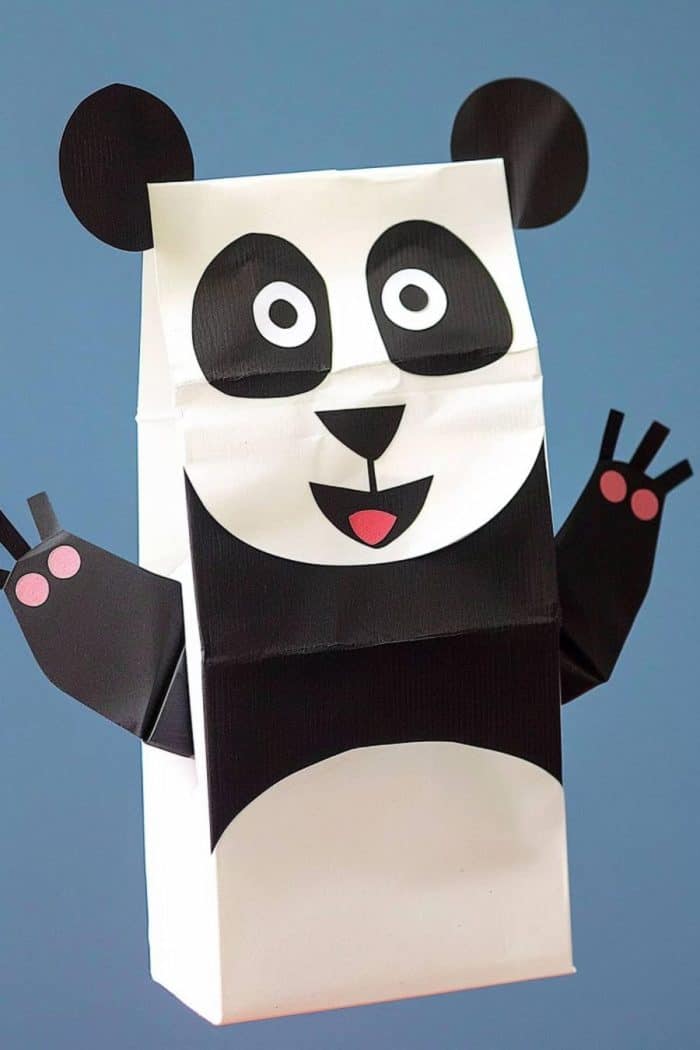Ideal as a comforting buddy for pretend play, this panda is easy to make. Your little one can simply use black construction paper to cut out circles for the eyes, ears, and nose, then glue them on a white paper bag.