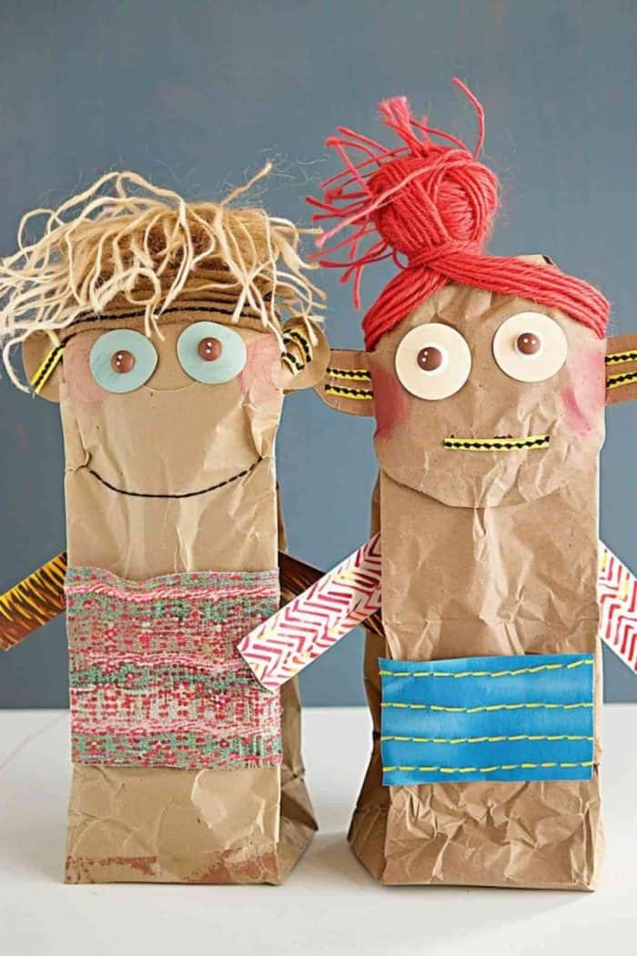 A craft duo for any scenario your little ones can imagine, this boy and this girl have colorful yarn hair to create a full head of playful locks. Their faces also don bright smiles and large eyes.