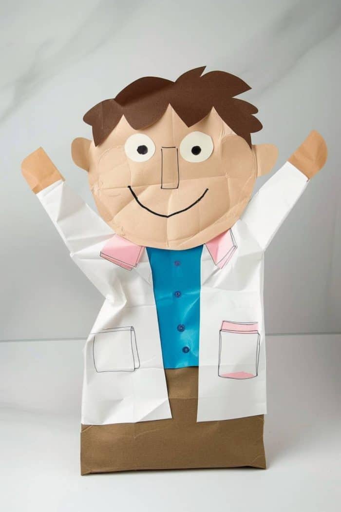 Wearing a white lab coat with pockets, this scientist craft is the picture of intellectual curiosity. His face beams with joy as he makes his next big discovery!