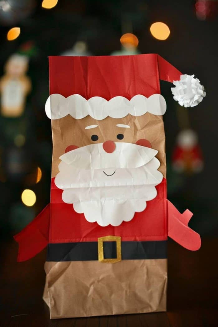 No Christmas story is complete without Santa Claus, so making a paper bag Santa craft is a great holiday crafting project! Your kids can draw and color his red suit and fashion his white beard from cotton.