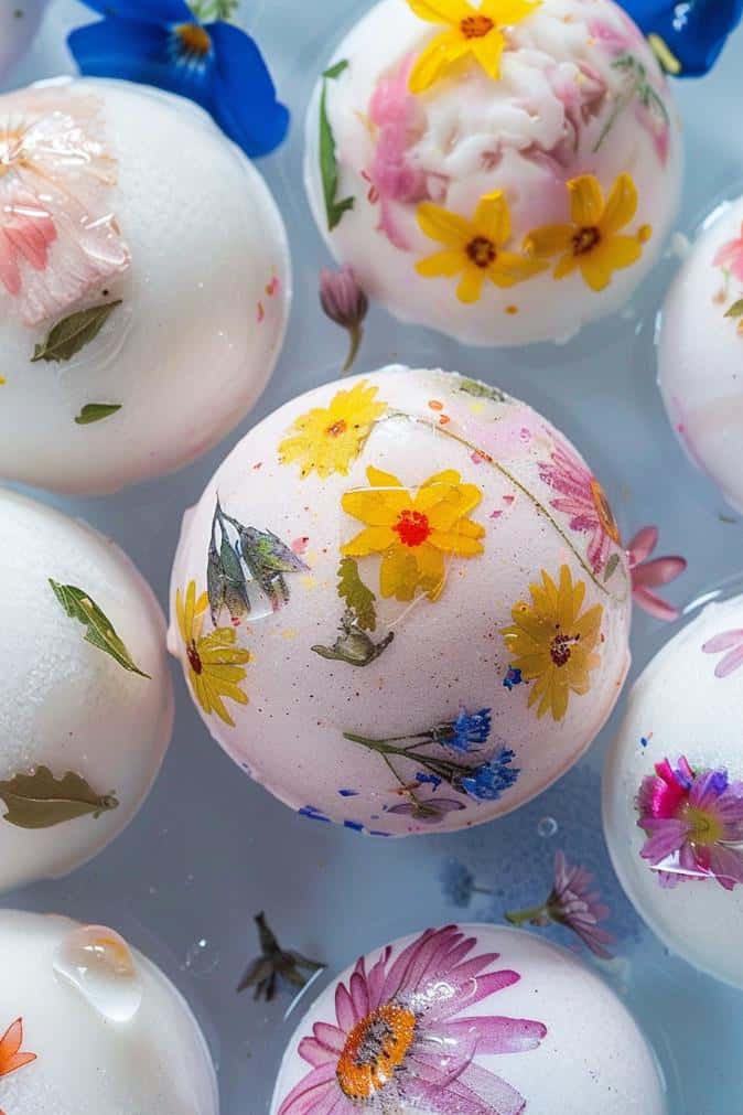 Incorporate pressed flowers into homemade bath bombs for an aesthetic and sensory experience.