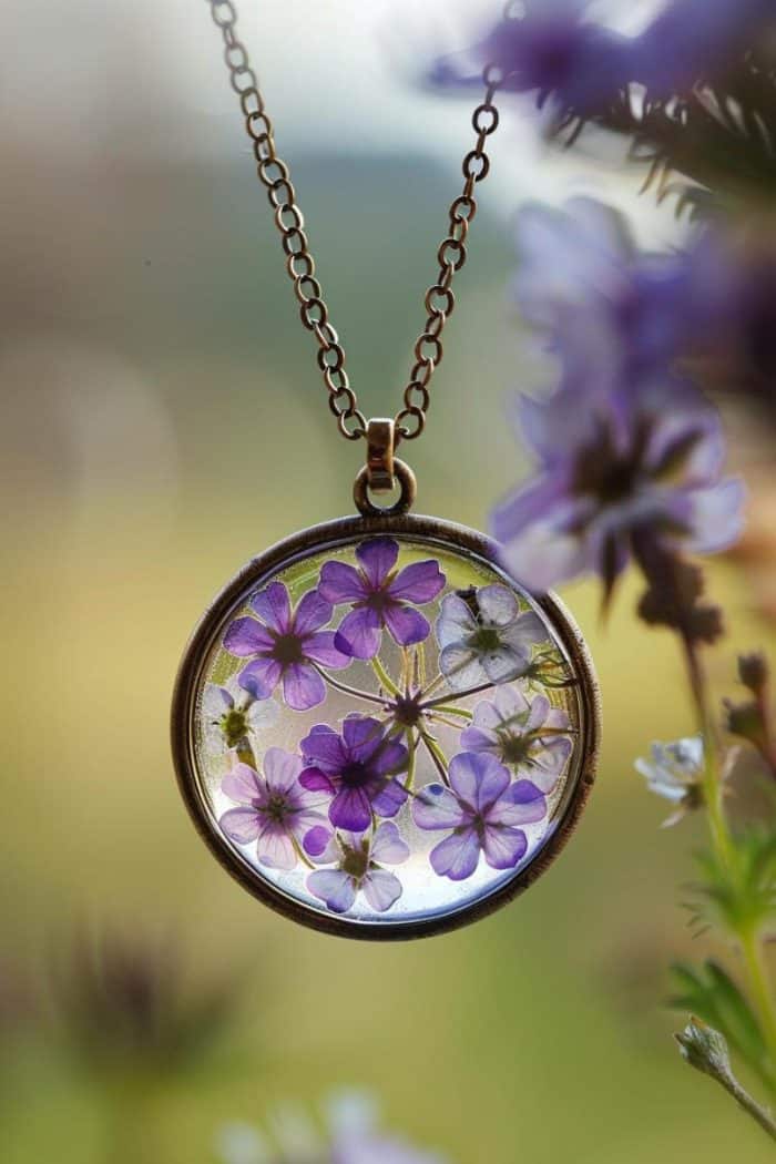 Design pendant necklaces with pressed flowers encased in glass or resin, creating jewelry that brings the beauty of the garden to any outfit.