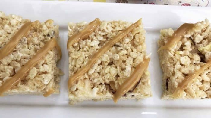 rice krispie treats with crush apple chips, mix them into your Rice Krispies mix, and then drizzle warm caramel sauce