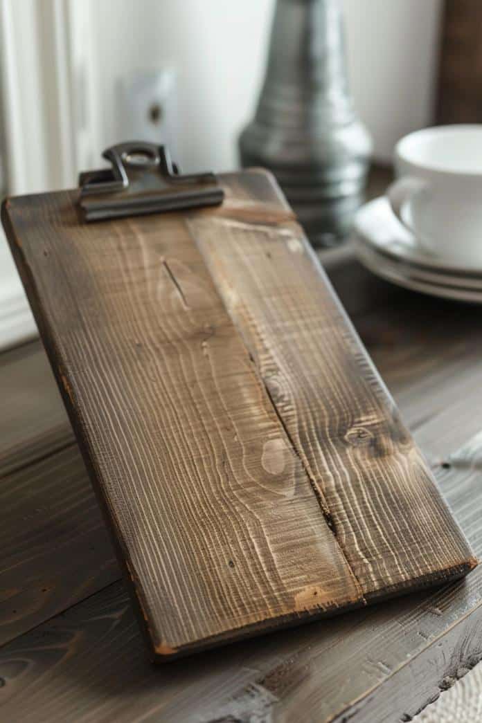 Craft a clipboard from old wood. This suggests a history and character that new materials lack.