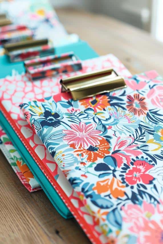 Wrap a clipboard in fabric, choosing from floral, geometric, or abstract prints to match your personal style or decor.