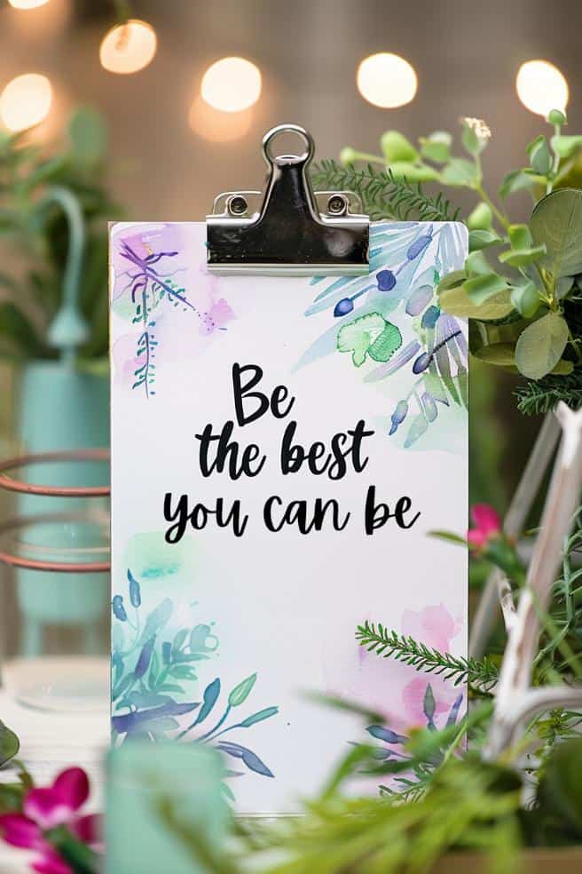 A clipboard decorated with inspirational quotes can serve as a personal cheerleader throughout the day. Uplifting quotes like, “Be the best of whoever you are” or “When you get tired, learn to rest, not quit” are great choices.