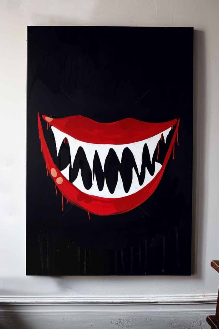 Do you struggle with painting faces? Focusing on a specific facial feature can help you hone your skills! For instance, you can depict a vampire’s smile by painting an open mouth with red lips and sharp white fangs.