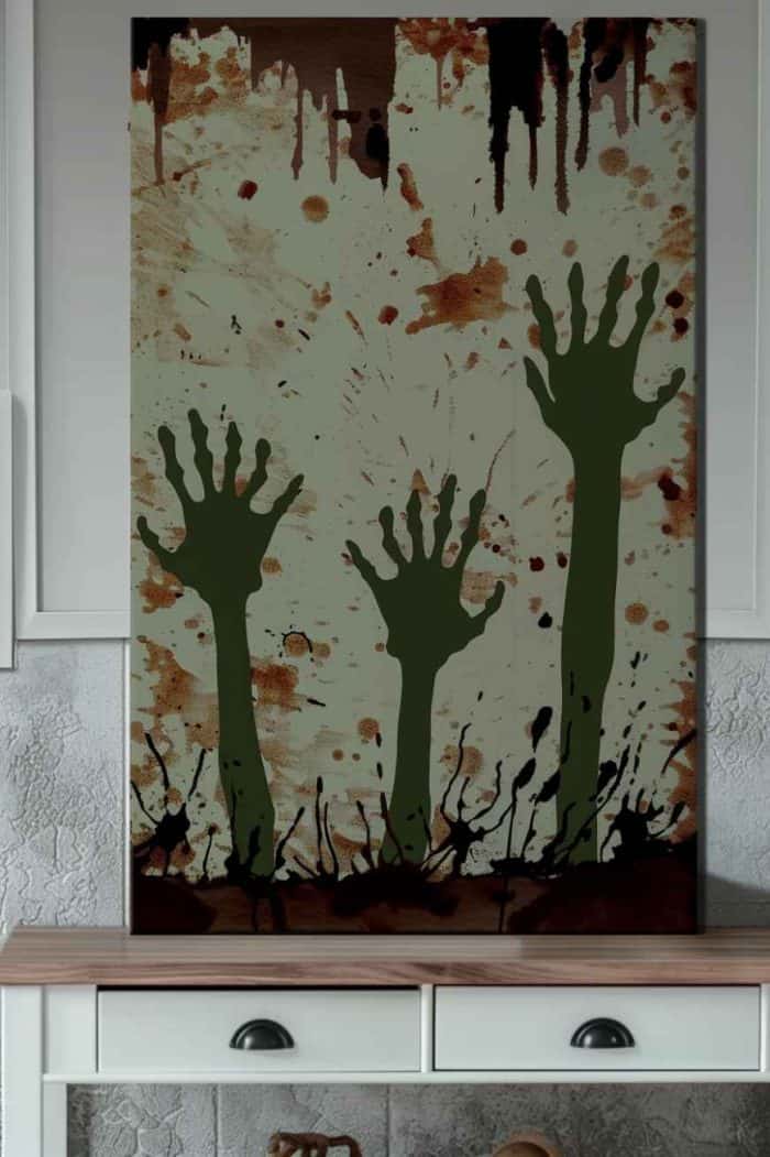 Is there anything scarier than zombie hands? You can paint these ghastly hands with green and gray colors for a decayed appearance and add splatters of deep brown paint for a scene that inspires screams.