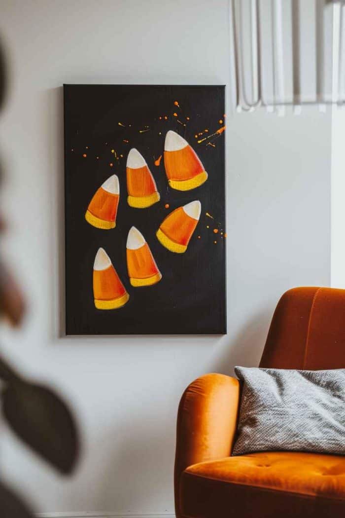 Are trick-or-treats the highlight of your yearly Halloween festivities? Celebrate it by depicting sweet candy corn pieces on a black background.
