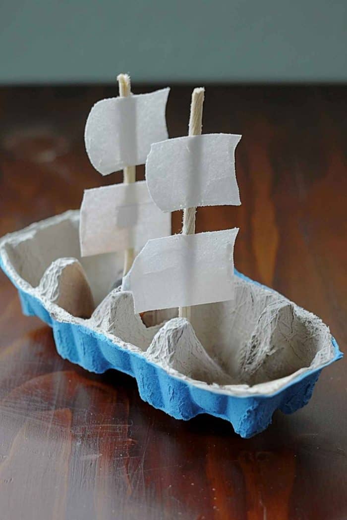 Cut the lids of egg cartons into boat shapes, and paint them in a blue hue. Attach a mast crafted from a straw or skewer, and add a paper sail, ensuring each has a distinct color or pattern for visual variety.