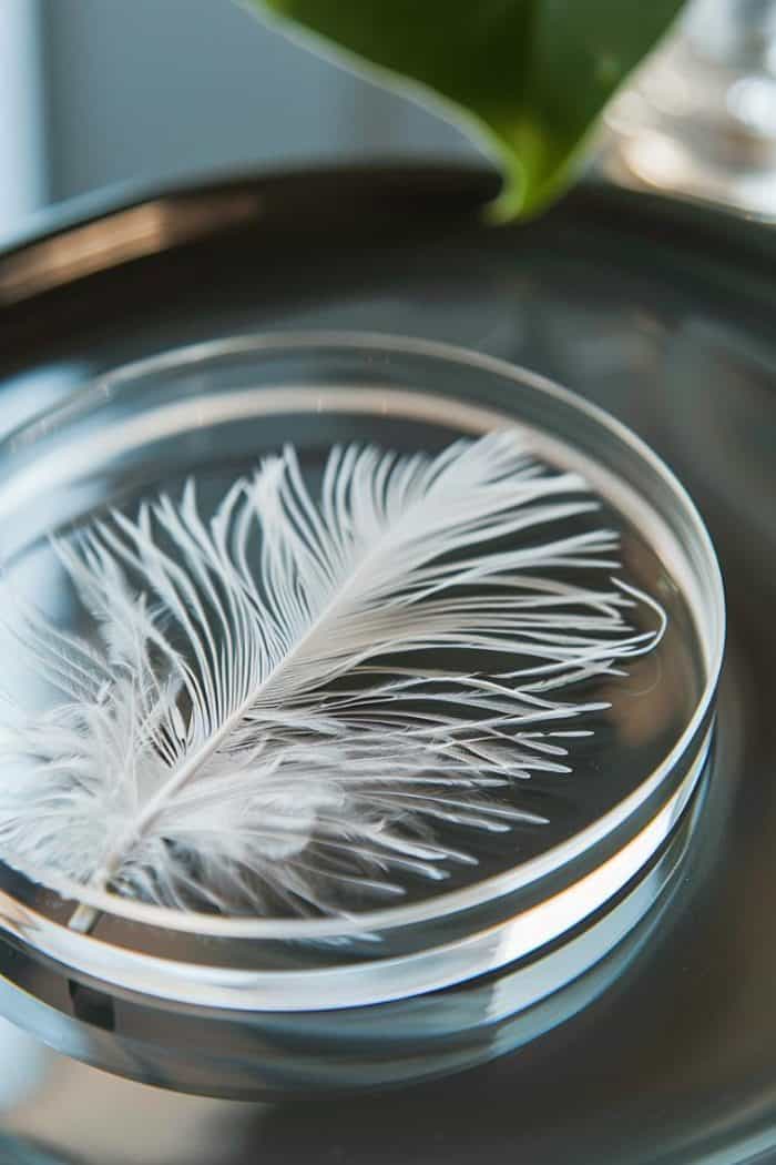 Create resin coasters with a feather inside, providing a stylish resting place for beverages.