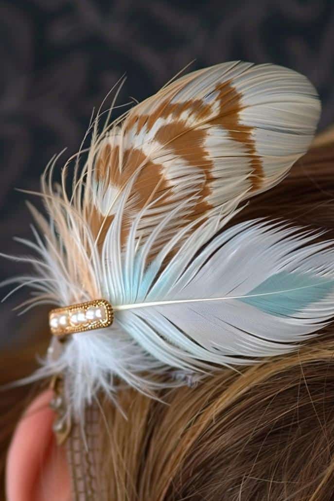 Fashion hair accessories by affixing feathers to clips or headbands, creating a range from understated to dramatic.