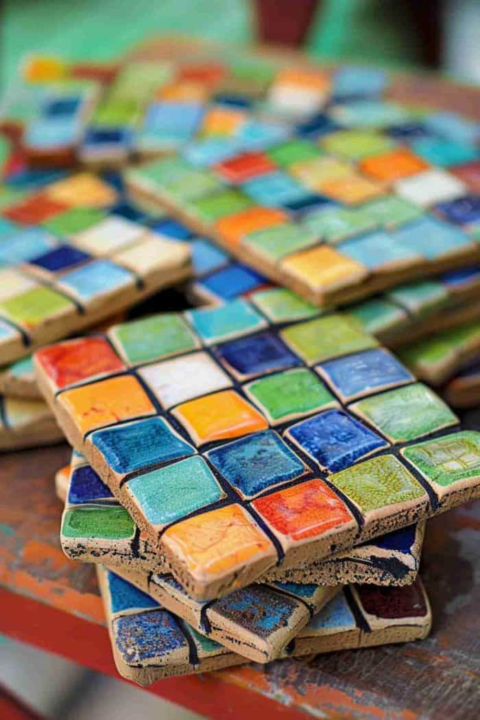Paint a mosaic of tiny, colorful squares onto coasters, adding faux grout lines to complete the illusion. Each coaster becomes a small, artistic representation of a traditional mosaic.