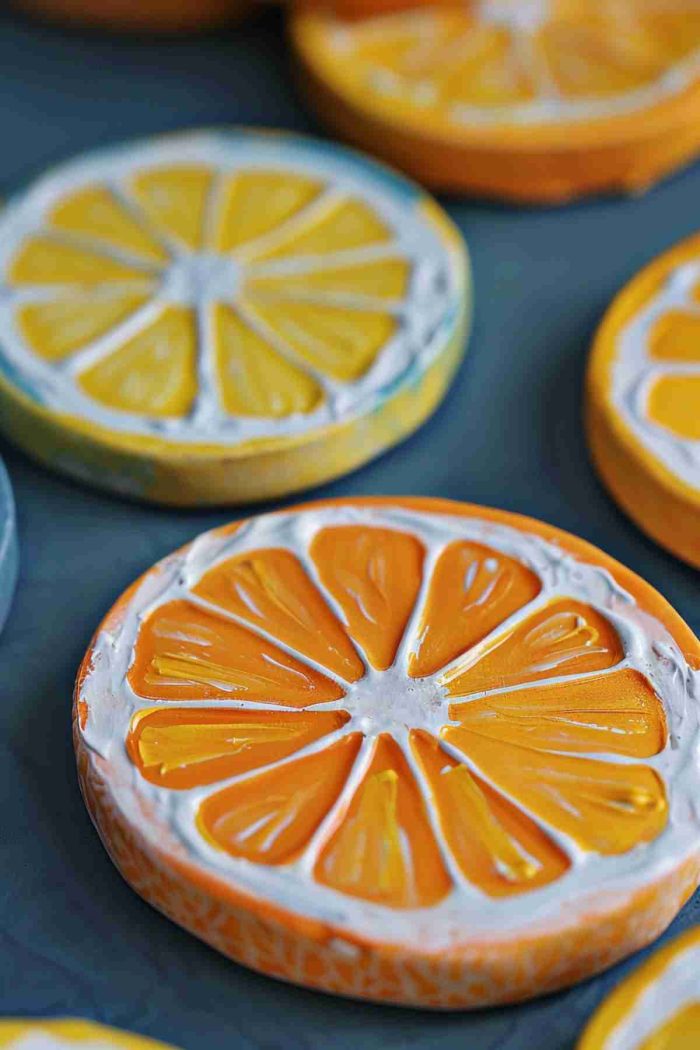 Depict slices of oranges and lemons with bright acrylic paints on coasters to evoke the essence of summer. These citrus-themed coasters can add a burst of freshness to your table decor.