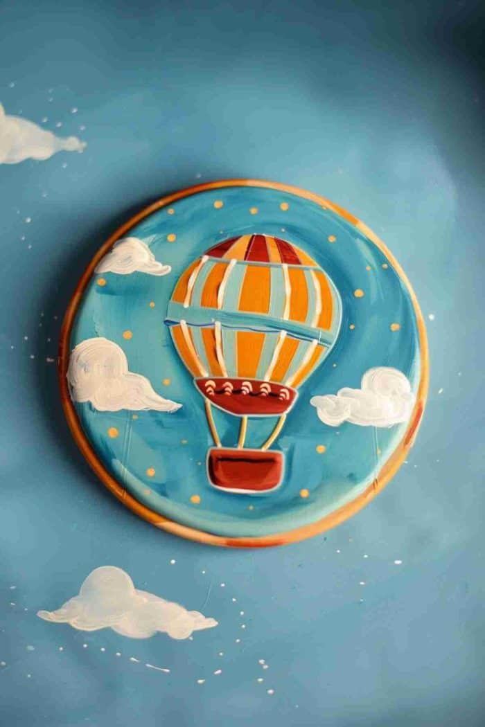 Paint coasters with the whimsical imagery of hot air balloons adrift in a clear blue sky, each one a miniature escape into the clouds.