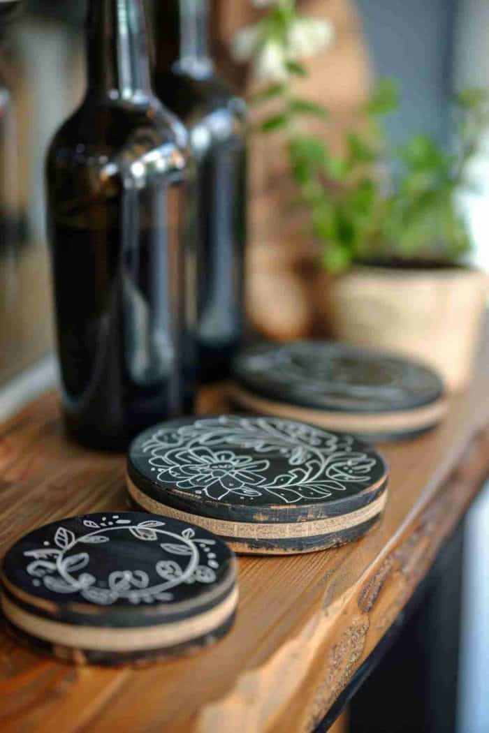 Apply chalkboard paint to the surface of the coasters, creating a slate for personalized messages or artistic doodles.
