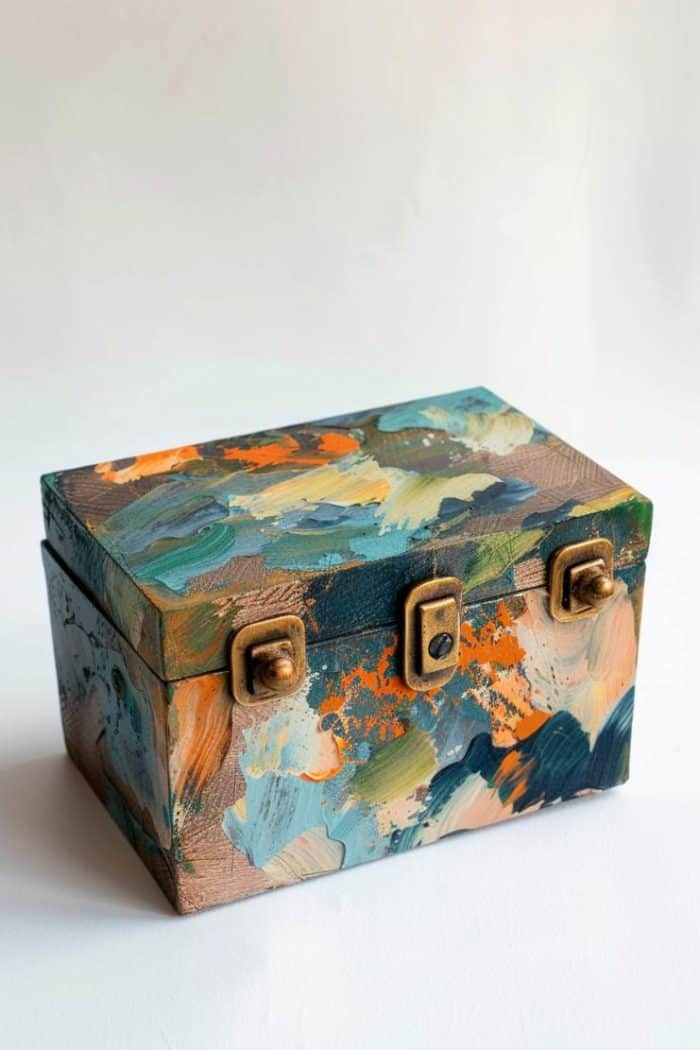 Employ various brushes and strokes to apply paint in layers, creating a rich tapestry of textures. This technique can convey movement and depth, turning a simple box into a piece of abstract art.