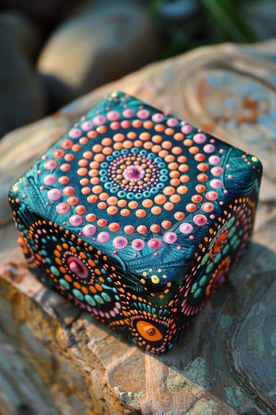 Craft a mandala using dotting tools or the rounded end of paintbrushes to place small dots in concentric circles.