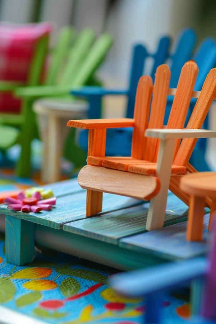 Assemble doll furniture from popsicle sticks to create tiny but lifelike pieces. Glue sticks together to form chairs, tables, and beds, adding small details like armrests or headboards. Paint the furniture in vibrant colors and add fabric or paper for cushions and bedding.