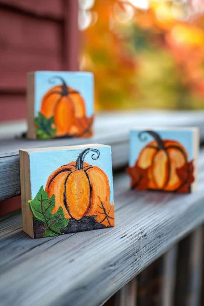 Create tiny art pieces by painting pumpkin scenes or patterns on miniature canvases.