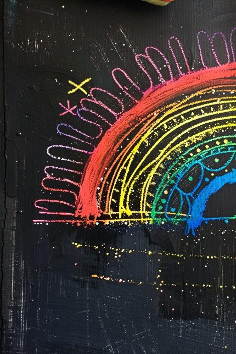 Then use colored crayons to create a beautiful rainbow on it that pops against the dark background.