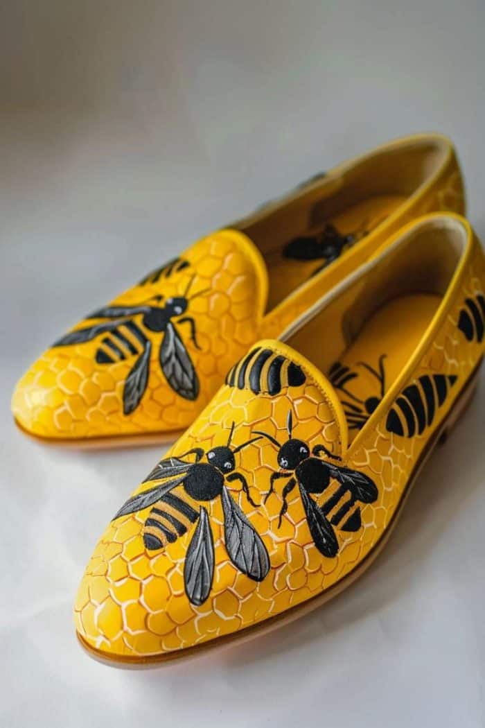 Yellow Flats are illustrated with the busy life of bees, featuring meticulously painted honeycombs and small bees. 
