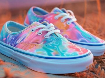 Soft pastels swirl across these canvas shoes, creating a tie-dye effect that's reminiscent of a cloud-filled sky at sunrise. 