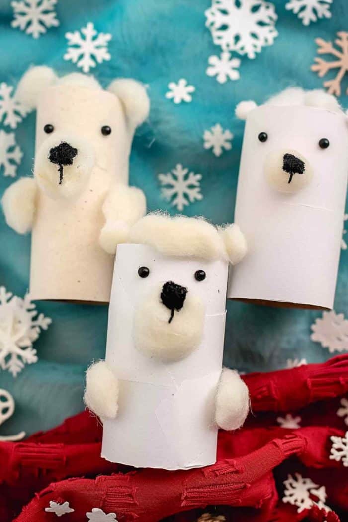 Paint a toilet paper roll in white or cover it with white paper to create the body of a giant polar bear. Glue on cotton balls for a textured fur effect. 