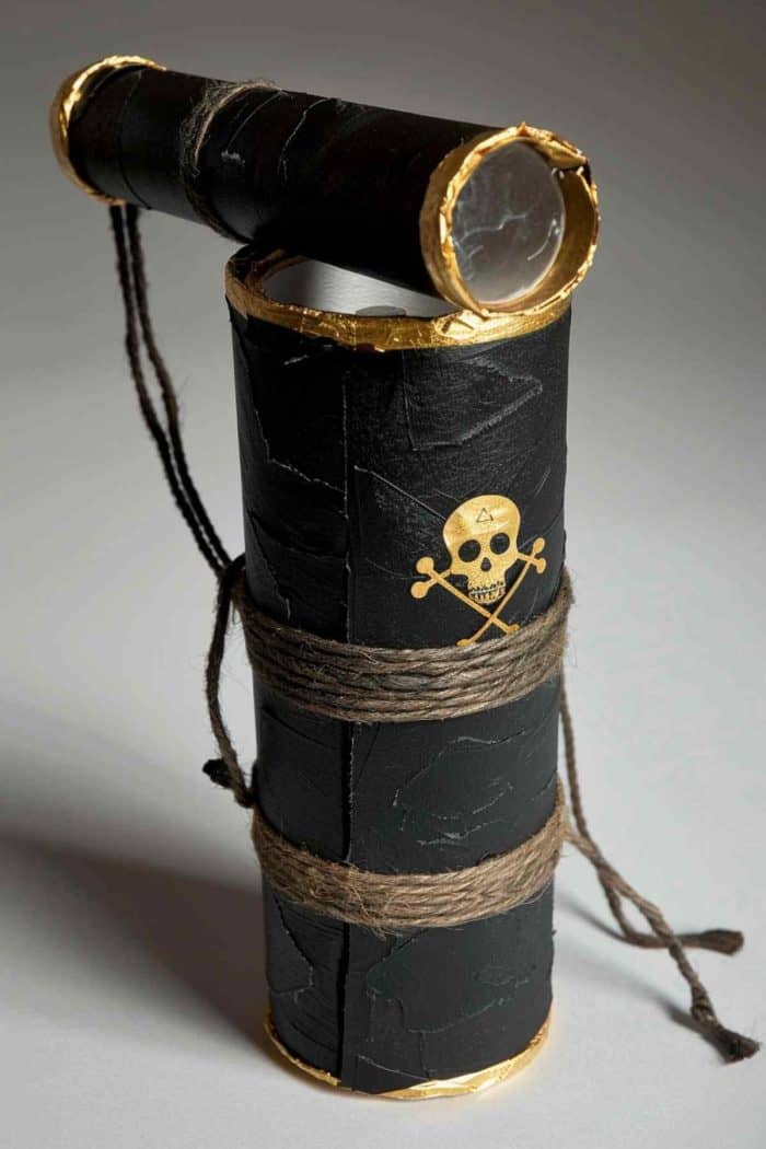 Make pirate telescopes by covering toilet paper rolls of different sizes with black paper and adding gold paper or paint around the ends for trim. 