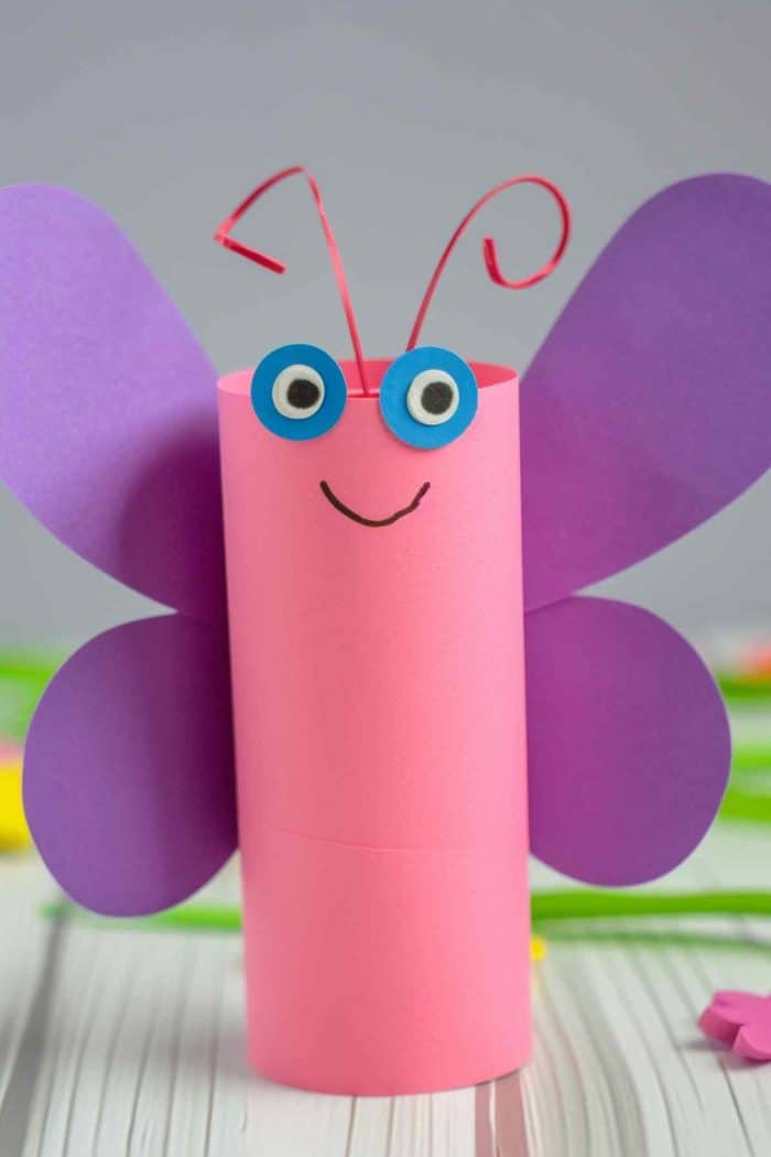 Create fluttering butterflies by decorating toilet paper rolls with bright paints or colored paper for the body. 