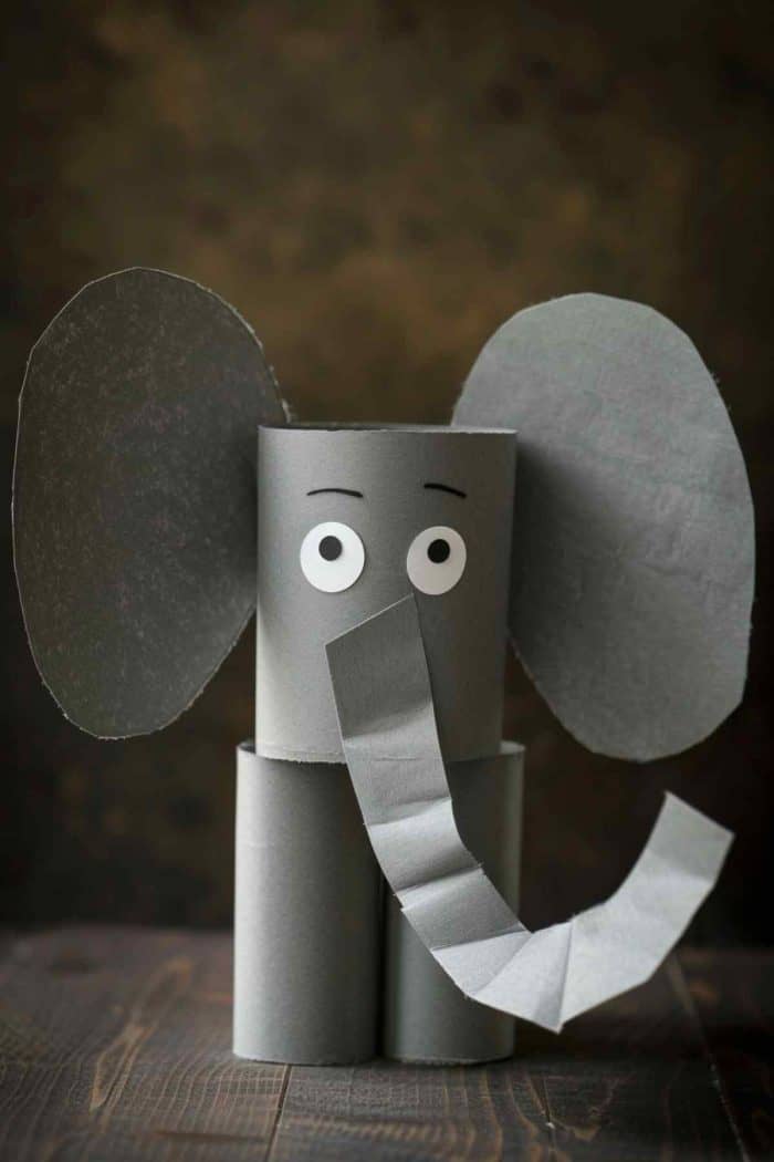 Turn toilet paper rolls into elephants by painting them grey and adding large ears cut from gray paper or cardstock. 