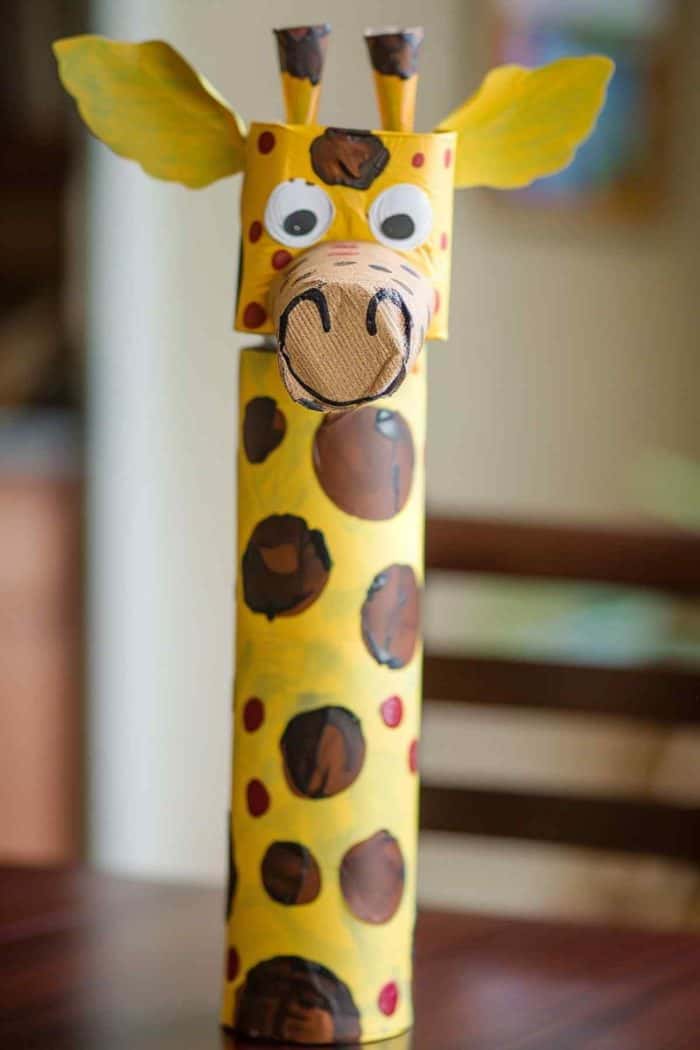 Make giraffes by painting paper towel rolls yellow with brown or tan spots for the fur pattern. 