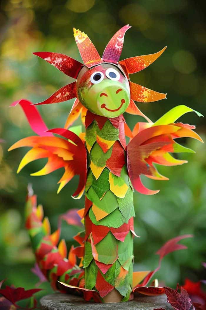 Fashion a dragon from toilet paper rolls by using them for the body’s base, cutting out scales, and painting them in greens, reds, or any color of choice. 