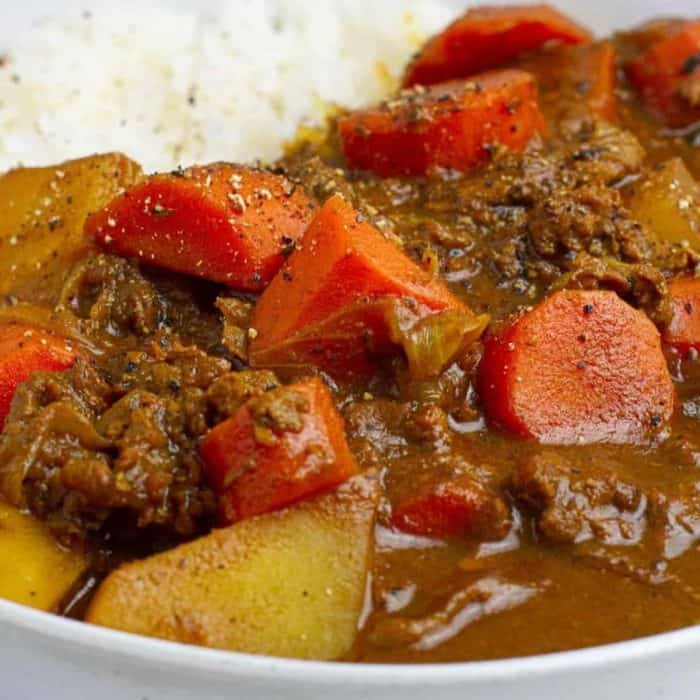 Making Japanese beef curry from scratch is a labor of love, a thick, stew-like curry rich with thin beef slices, potato chunks, bite-size carrots, and a wonderful spice blend. 