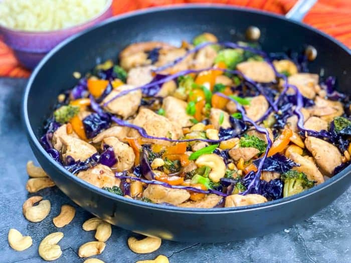 Add the chicken to the skillet and stir in your chopped chews. Pour the sauce on top and stir until everything is deliciously coated and heated