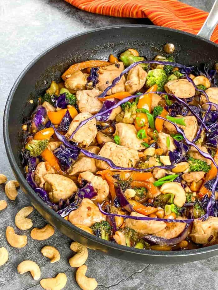 With a tantalizing balance of crunchy cashews and tender chicken, all enveloped in a rich, savory sauce, this dish is a weeknight wonder. It is not only quick to make, but the entire dish is also a tapestry of colorful veggies and bold flavors.