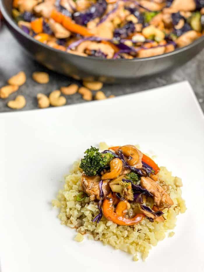 Cashew Chicken Stir Fry Recipe on a plate