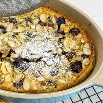 Remove from oven and cool for 15 minutes. Dust with powdered sugar right before serving