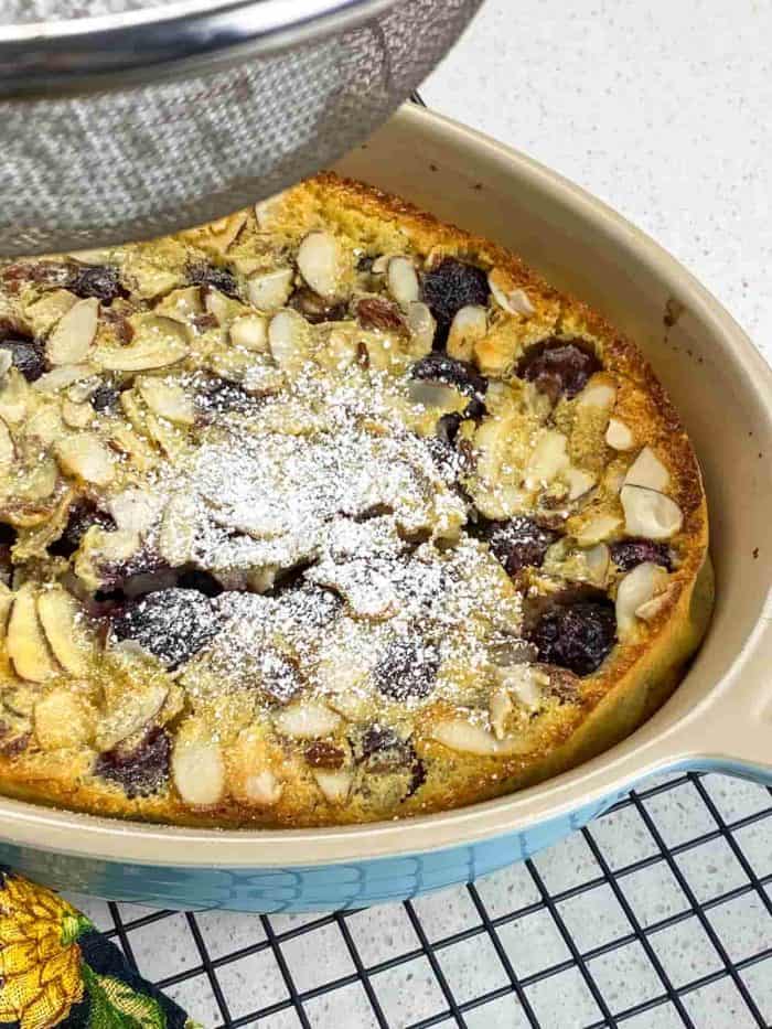 Remove from oven and cool for 15 minutes. Dust with powdered sugar right before serving