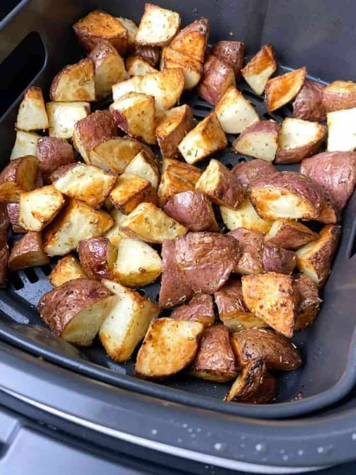 Once the pork is done, let it rest while you give the potatoes a final 5-minute crisp.