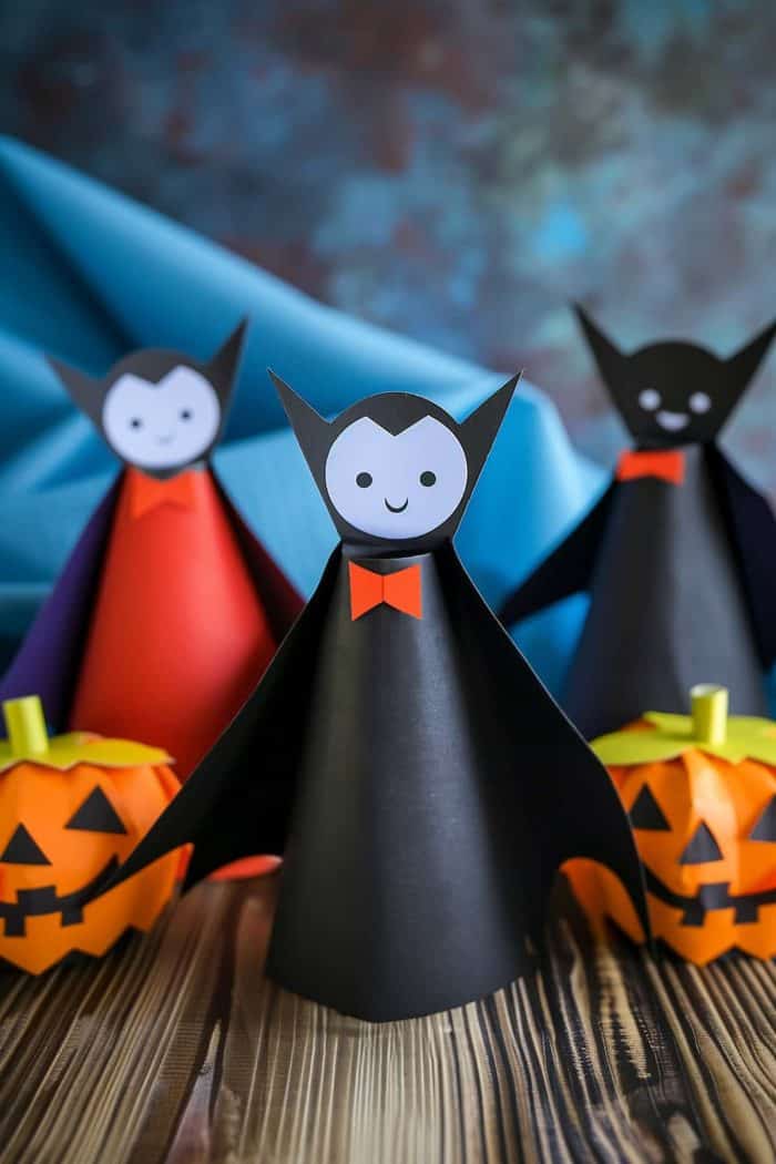 Artsy kids will enjoy crafting these adorable vampire paper dolls with capes, fangs, and slicked-back hair. 