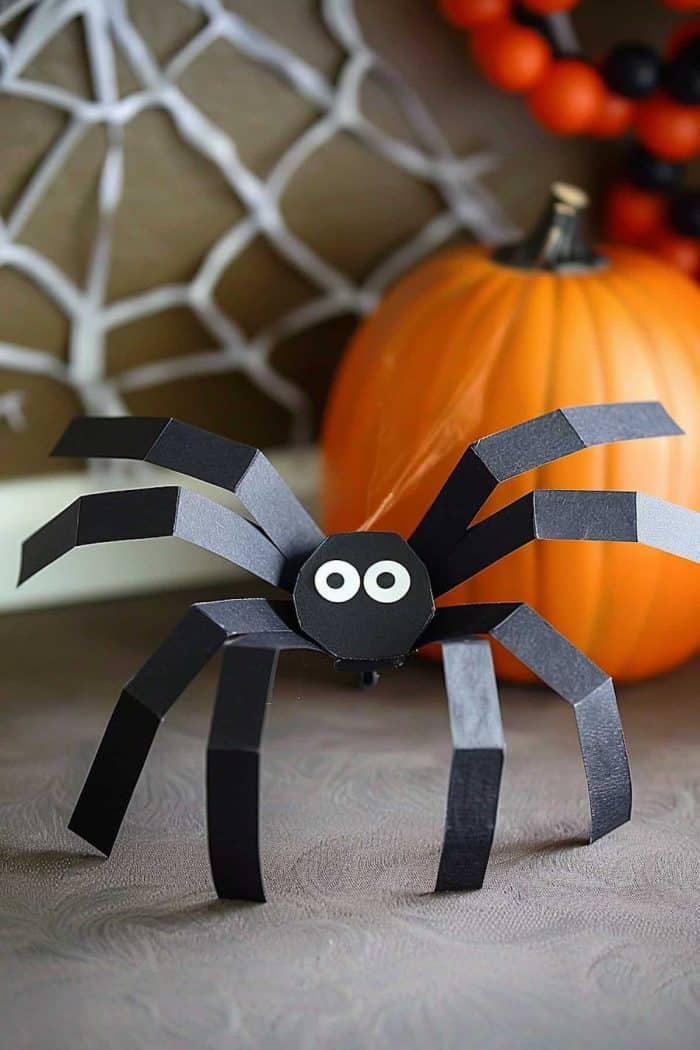 This playful paper spider — with its accordion-fold legs — seems ready to jump! Black construction paper and googly eyes bring this creepy crawler to life. 
